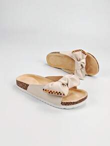 roulvxiang 蝴蝶结水钻亮片厚底凉鞋 - 防滑夏季沙滩女拖鞋，厚底舒适室内/室外鞋 - 杏色 - 查看 7