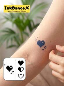 1 Kit "8-Bit Heartbeat" Revolutionary Technology Tattoos, Semi-Permanent Tattoos, Temporary Tattoos, Long Lasting, Men Women Fake Tattoos, Water-Resistant, Authentic Tattoo Look, Plant-Based, Present MNF068 - Black - View 2