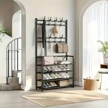 Protector de esquina de estructura metálica de 3 niveles con ganchos - Almacenamiento de moda, adecuado para dormitorio y sala de estar, superficie pintada, diseño independiente, perfecto para chaquetas, sombreros y accesorios, decoración de habitación - Multicolor - Ver 9