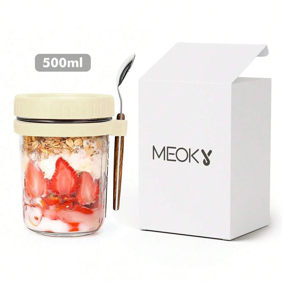 16oz/500ml [1/2 Pack] Overnight Oats Mason Jar With Spoon Lid, Sealed Oatmeal Container With Measurement Markings, Portable Cereal Canister