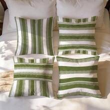 4pcs Vintage Olive Green Striped Wave Pattern Single-Sided Printed Throw Pillow Covers, Decorative Pillow Covers Suitable For Living Room Sofa Bedroom, Pillow Inserts Not Included - Multicolor - View 9