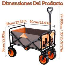 Folding Hand Cart with Swivel Wheels 100l 100 Kg Load Capacity for Children, Camping, Moving, Travel, Pets - Marrón - Ver 2