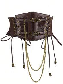 1pc Brown Punk Gothic Steampunk Lace Tassel Tie Waist Belt, Suitable For Halloween Night Party Or Daily Outfit Matching - Brown - View 2