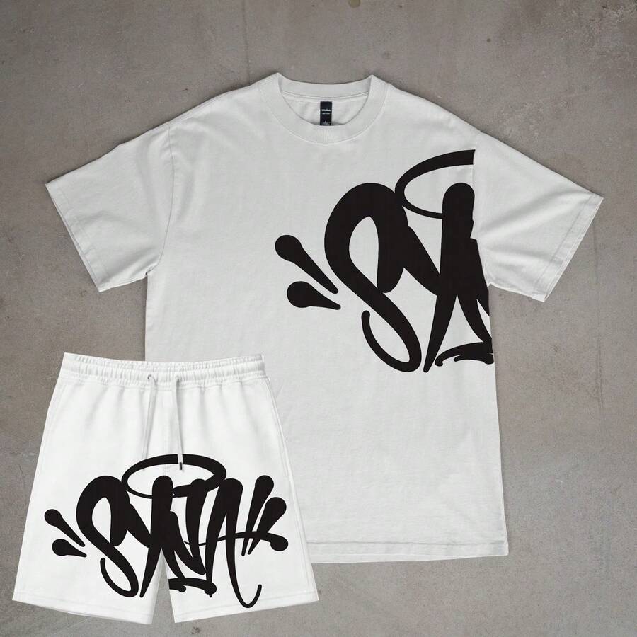 Syna Word Set: T-Shirt + Sweat Shorts, International Fashion - 白色 - 查看 1