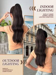 Extensiones de cabello sintético resistente al calor con clip, ondulado marrón y dorado, de 22 a 24 pulgadas de largo, para hacer una cola de caballo larga y rizada para mujeres - Marrón - Ver 7