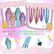 Pcs Big Crystal Diamond Pens Diamond Top Pens Bling Ballpoint Pen Black Ink Rhinestones Pen For Women Schoolsss Office Supplies Christmas Wedding Birthday Present, 4 Colors(Pinefor Apple Style) - 鳳梨風味 - 查看 5