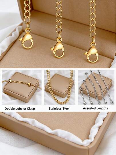 5pcs/Set Stainless Steel Necklace Extension Chain, Stainless Steel Material & Exquisite Craftsmanship - Low Allergy, Suitable For Necklaces, Bracelets, Anklets And Various DIY Jewelry Making (Double-Sided Stainless Steel Lobster Clasp) - Durable, Adjustable Length 2 To 6 Inches