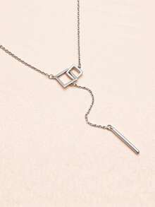 1件S925纯银长链流苏项链，女士奢华镂空方形吊坠项链，时尚独特礼物 - 方形 - 查看 7