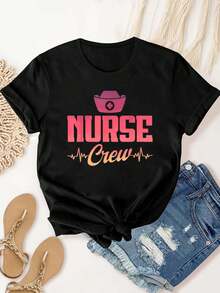 playeras de algodón mujer, Camisetas de enfermera Heartbeat del Día de la Enfermera conjuntos de mujer tops - Negro - Ver 6