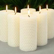 4/6/8 Pack Hand Rolled Ivory White Honeycomb Beeswax Pillar Candles, 2 X 4 Inches Smokeless Unscented Handcrafted Decor Candles, Natural Clean Burning Candles, Ideal Home Table Ornaments & Premium Gifts For Candle Enthusiasts - 白色 - 查看 11