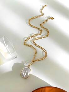 1pc Fashionable Versatile Asymmetrical Baroque Style Pendant Stainless Steel Necklace For Women - Necklace - View 10