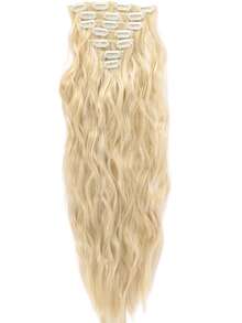 18-30 Inch Long Wavy Clip-In Hair Extensions, 7pcs/Set, Thickened Hair Pieces, Invisible Clip Design, Soft Synthetic Fiber, Black, For Women - Gold - View 8