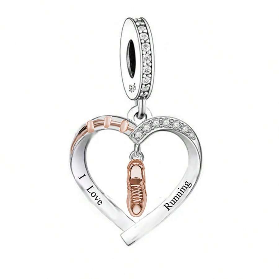1 Exquisite 925 Sterling Silver Heart-Shaped Running Pendant Bead DIY Souvenir For Both Men And Women's Birthdays - Silver - View 1