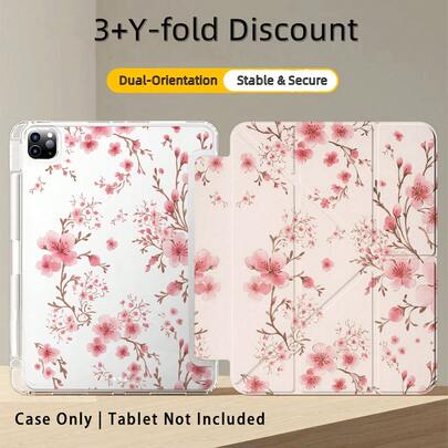 1pc 3+Y-Fold Tablet Case, Floral Pattern, Multiple Support Methods, Compatible With Huawei MatePad SE 11", MatePad 11 Inch, MatePad Pro 12.2 2024, Honor Pad X9A 2025, Honor Pad 9, Honor Pad X9 Pro 2025, Pad 6, Pad SE 11", Pad 2 Pro 12", Pad 2 11", Galaxy
