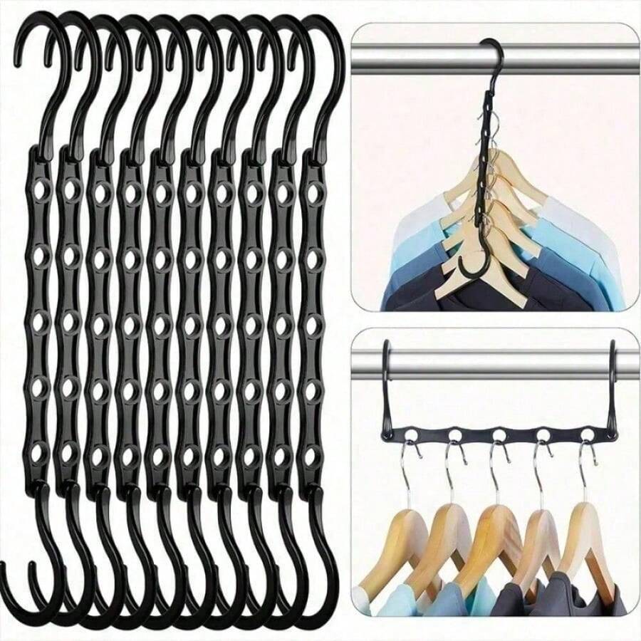 5 Packs Sturdy Plastic Magic Hanger Set, Multi-Functional Foldable, Space-Saving Categorized Hanging, Dorm Small Apartment Closet Organizer - Black 5PCS - View 1
