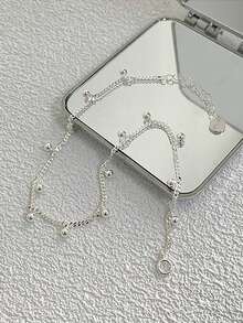 1pc S925 Sterling Silver Minimalist Personalized Design Round Bead Anklet, Women's Luxury Versatile Brightening Refreshing Elegant Exquisite Foot Chain Gift - Beads - View 8