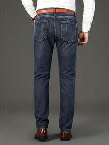 These Men's Jeans Are A Versatile Staple. Crafted From Classic Stretch Denim For All-Day Comfort, They Seamlessly Transition From Business To Leisure. The Perfect Gift For Any Occasion, These Thickened Jeans Offer Soft Comfort-Making Them An Ideal Present For Boyfriends, Husbands, Or Friends. - màu đen - Xem 2