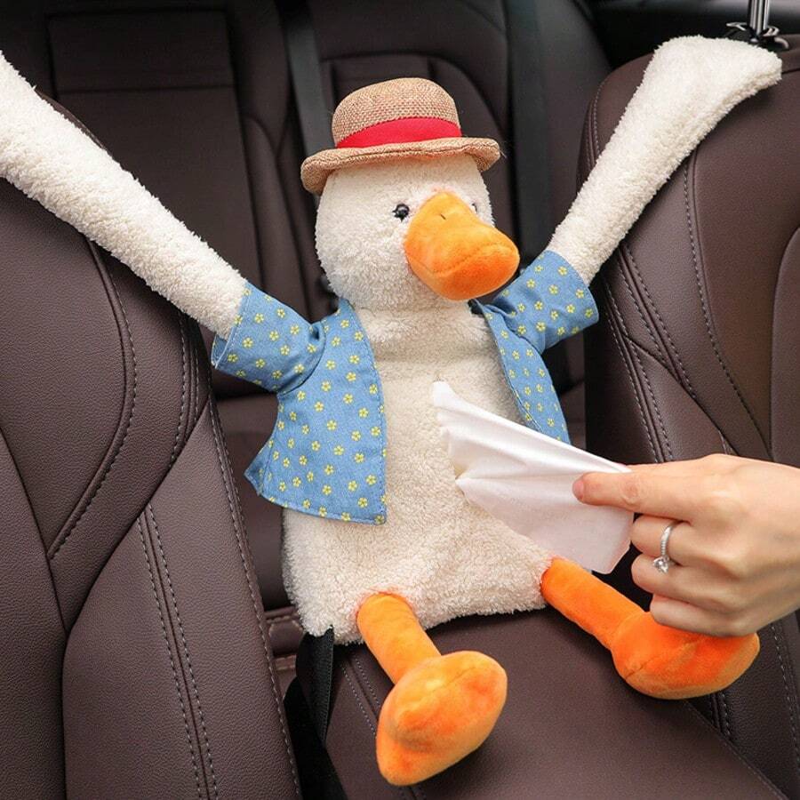 Cute Duck Shaped Car Tissue Box, Car Tissue Paper Holder, Tissue Paper Storage Bag, Tissue Hanging Bag, Creative Car Tissue Box, Creative Car Decor, Home Use, Bathroom Tissue Storage Bag, Practical Car Accessory - A - View 1