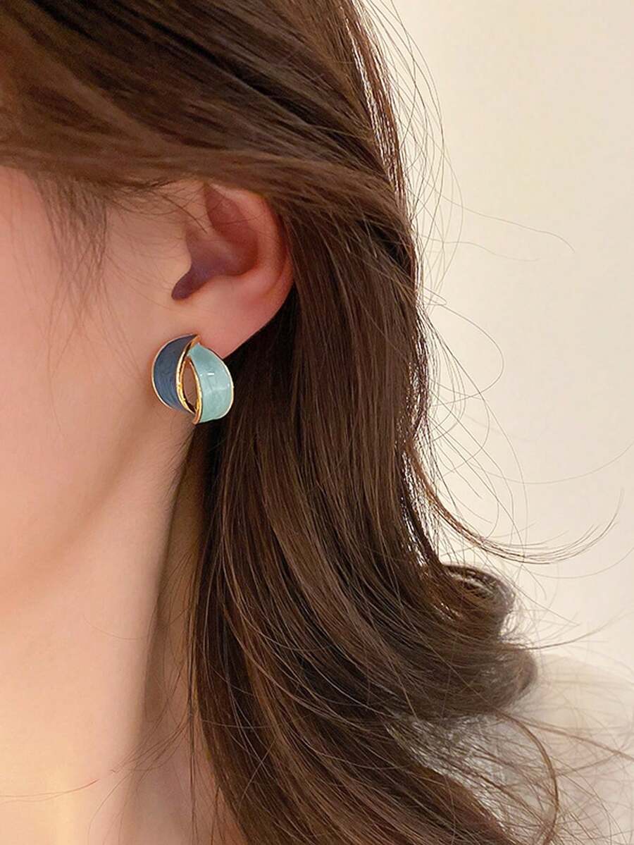 一对简约滴油几何弧形复古时尚艺术耳环，适合女性日常及节日佩戴 - 彩色 - 查看 1