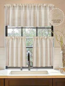Rèm ngắn bằng vải lanh phong cách đồng quê cho nhà bếp - Rèm một lớp phía trên + Rèm hai lớp phía dưới cho quán cà phê - Thích hợp cho nhà bếp, quán cà phê, phòng khách và phòng ngủ - Trang trí cửa sổ thời trang, dễ lắp đặt, trang trí nhà cửa tuyệt vời (Mua riêng) - Nhiều màu - Xem 3