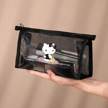 1pc Large Capacity Transparent Mesh Cosmetic Bag, Portable Travel Skincare & Toiletry Organizer Pouch - Multicolor - View 3