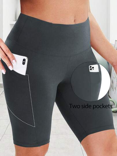 Pantalones de yoga con bolsillo en forma de media luna talla grande, shorts de ciclismo elásticos y suaves, bermudas diarias para mujeres en verano