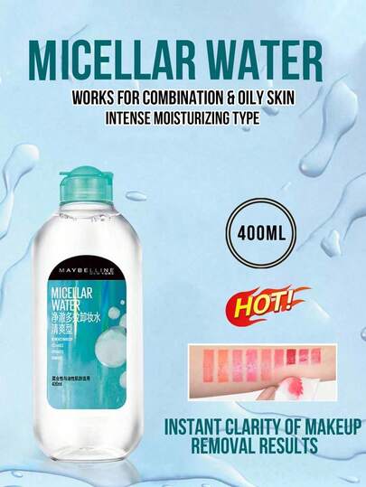 Maybelline 95/400ml Refreshing Makeup Remover, Suitable For Combination And Oily Skin, Instantly Removes Makeup, Highly Effective Cleansing, No Need For Double Cleansing, Moisturizing And Nourishing, Non-Drying, Leaves Skin Soft And Supple After Makeup Removal, Fragrance-Free, Alcohol-Free, Gently Cares For Combination And Oily Skin, 3-Step Easy To Use, High Cost-Effective Mini Size, Daily Cleansing Companion.