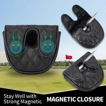 1个高尔夫球杆推杆套，采用时尚可爱的卡通设计。纯黑色网格骷髅头图案 - 由PU材质制成，表面耐刮擦，带有磁性搭扣，通用型。 - 彩色 - 查看 5