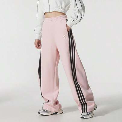 Adidas Women's Light Pink Banana Pants, SKN BANANA PN High Waist Knit Casual Trousers KB7602