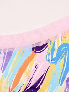 Dircho 1件装性感女士撞色蕾丝低腰三角裤，舒适可爱低腰蕾丝边三角裤，全身印花图案，女士内衣裤 - 彩色 - 查看 5