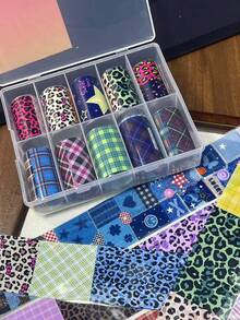 日式格子美甲印花箔，采用四季棕色条纹密胺面料设计，适合美甲沙龙DIY，轻松打造美甲造型，也可作为女士节日礼物赠送（需搭配印花胶使用） - 彩色 - 查看 27