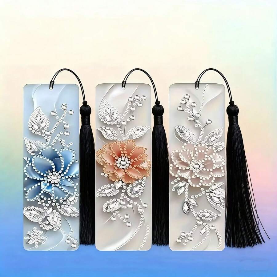 3件套钻石画套装，包含水晶花草图案，精美礼盒包装——是送给同事或朋友的理想礼物 - A - 查看 1