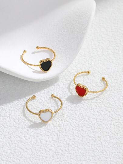 1/3 piezas Anillo colgante con forma de corazón de acero inoxidable, disponible en colores dorado, rojo, blanco y negro, joyería de moda para mujeres