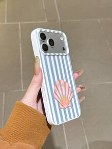 1个液态硅胶软边手机壳，UV喷绘简约可爱蓝白条纹拼接夏季贝壳度假休闲条纹保护套，适用于 11/11PRO Max/12/12PRO/12PRO Max/13/13PRO/13PRO Max/14/14PRO/14PRO Max/14 Plus/15/15PRO/15PRO Max/15 Plus/16/16 Pro/16 Pro Max/16 Plus/17/17 Pro/17 Pro Max - 彩色 - 查看 2