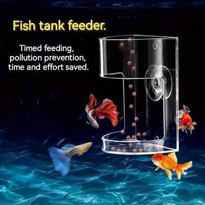 1pc New Automatic Floating Fish Feeder - Transparent Acrylic Floating Feeder, Precise Feeding Control, Suitable For All Aquarium Sizes, Reduces Pollution, Saves Time & Effort, Fashionable Aquarium Accessory, Essential For Fish Lovers, Pet Owners & Freshwater Enthusiasts, Automatic Feeding Device