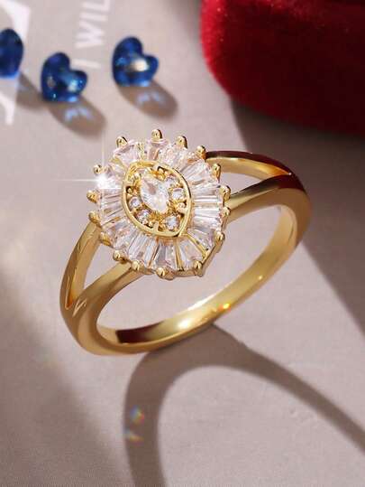 1pc Elegant & Exquisite Cubic Zirconia Encrusted Horse Eye Design Women's Ring, Perfect For Anniversary, Wedding, Mother's Day, Birthday, New Year Gifts