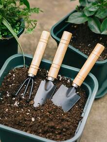 3pcs Wooden Gardening Shovel Set, Wooden Handle Metal Head Handtools, Suitable For Indoor/Outdoor Planting, Transplanting, Loosening Soil, Weeding, Potted Plants, Gardening, Balcony Planting - Multicolor - View 10