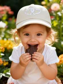 1顶儿童双心图案棒球帽，时尚男女童遮阳帽，防紫外线，可调节儿童休闲帽，适合日常/上学佩戴 - 彩色 - 查看 4