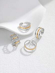 4pcs Stainless Steel Ombre Gold Open Ring Set, Suitable For Women Wear Or Gift - Yellow Gold - View 4