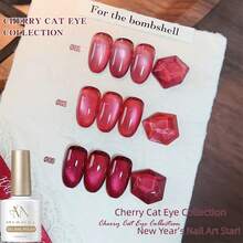 MIANEL 10ml 樱桃红玻璃珠猫眼凝胶指甲油 2026 冬季畅销款 红色闪粉酒红色水钻凝胶指甲油 UV 美甲 蓝色美甲 情人节美甲礼物 - 彩色 - 查看 7