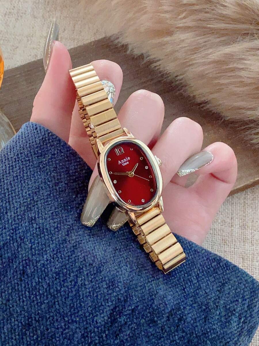 1件橢圓形復古風金色竹節錶帶石英女錶,優雅精緻,適合日常佩戴、生日禮物、派對 - 金色 - 查看 1