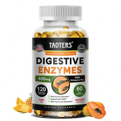 Suplemento de enzimas digestivas: fortalece el sistema inmunitario y mejora la digestión en hombres y mujeres adultos, 120 cápsulas