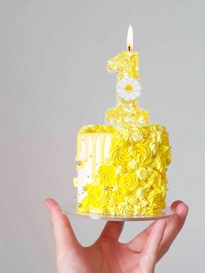 Yellow Crystal White Daisy Number Candles 0-9, Birthday, Valentine's Day, Engagement, Ramadan Party Cake Decor Candles