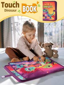 1本女婴卡通恐龙图案触感布书，采用耐用防撕裂材料，亲子互动早教玩具，婴儿手册，适合作为复活节、斋月、生日礼物 - 彩色 - 查看 6