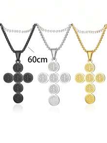 时尚不锈钢圣本笃十字架吊坠项链（宗教护身符/男女通用/配饰） - 銀色 - 查看 4