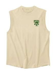 Camiseta de tirantes casual de hombre con estampado de mancuerna de porcelana azul y blanca, para verano - Caqui - Ver 3