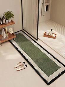 1 pieza Alfombra de cocina de franela color caqui simple, lavable a máquina, antideslizante, con bordes negros, hecha de gel de sílice, absorbente y fácil de limpiar, adecuada para cocina, comedor, baño, lavandería y entrada - Verde Oscuro - Ver 6