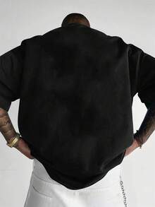 男士休闲时尚百搭数字“67”印花圆领短袖T恤，夏季 - 黑色 - 查看 2