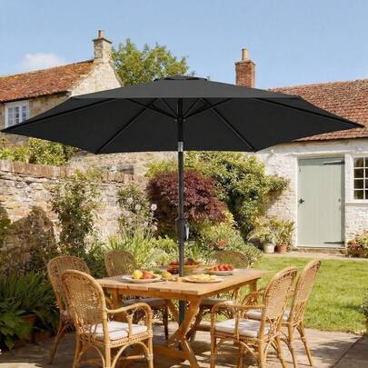 Outsunny 2m Garden Parasol Umbrella, Outdoor Table Parasol Umbrella With Crank Handle, Tilt Function, UV30+ Protection, Sun Shade Canopy For Patio, Beach, Black