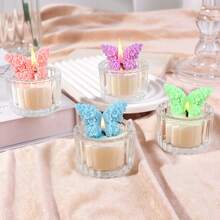 1pc Butterfly Scented Candle - 3 Colors, Natural Soy Wax, Transparent Pillar Glass Jar (No Candle Holder), Smokeless & Odorless Long-Lasting Fragrance, Suitable For Wedding Season, Easter, Home Decor, Tabletop, Birthday Gift, Wedding Favor, Party, Photography Props And Romantic Ambiance - A - View 6